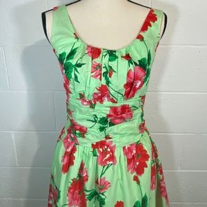 Voodoo Vixen Green & Red Floral Swing Dress